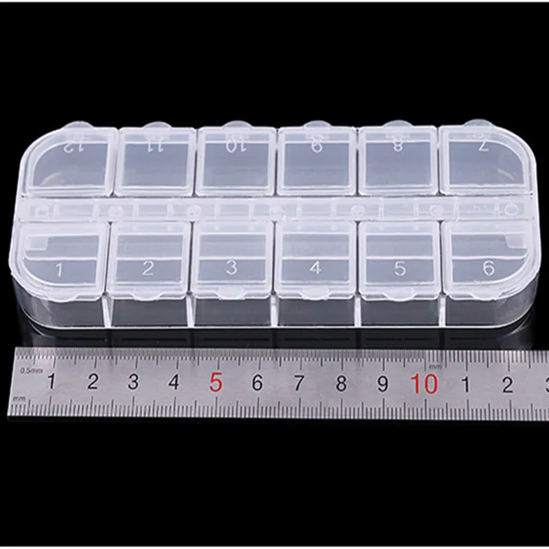Long diamond Nail jewelry box Clamshell Grid 12 Double independent open