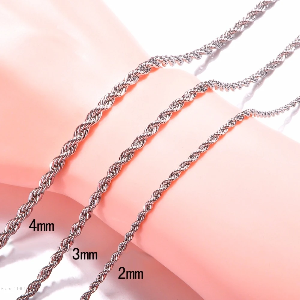 

2mm/3mm/4mm Women Chain Necklace 925 Stamp Silver Twisted Chain Silver-color Rope Chain 40cm-60cm Men's Necklace Jewelry