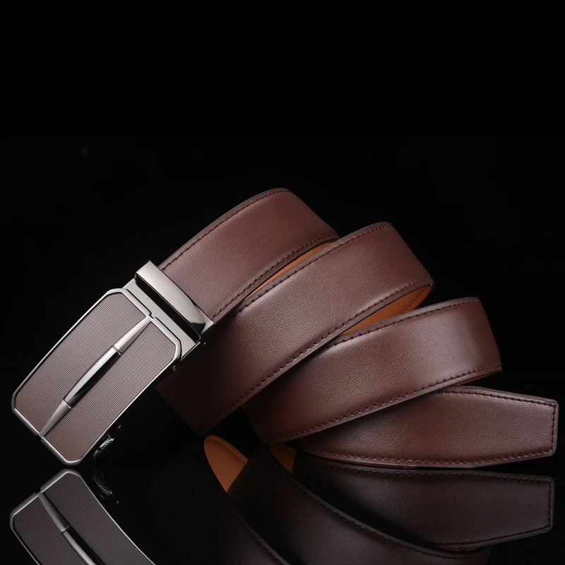 Plyesxale Men Leather Belt Automatic Buckle Mens Belt For Jeans Fashion Brand Brown Mens Belts Luxury Genuine Leather G43