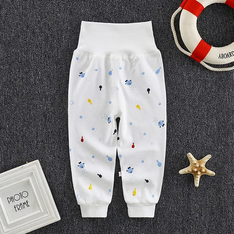 Новорожденные девочки штаны для мальчиков пижамы Пижама для новорожденных Высокая Талия Утепленная одежда мягкие трико для сна дети детская одежда брюки WT168 - Цвет: Blue Fish
