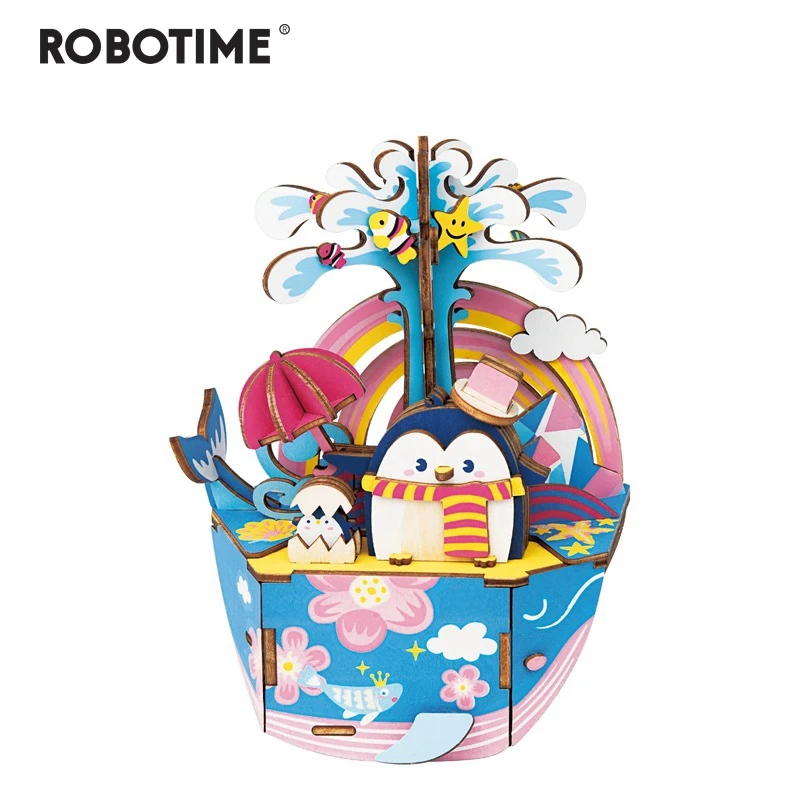 

Robotime New Arrival DIY 3D Oceam Park Wooden Puzzle Game Assembly Moveable Music Box Toy Gift for Children Kids Adult AMD51