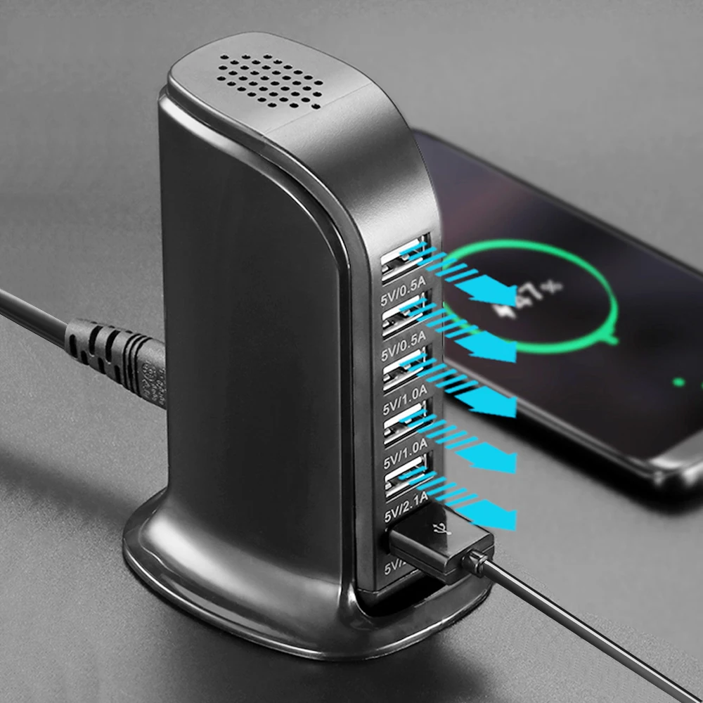 

6 USB phone Charger Station Output 6A USB Phone Charger HUBDesktop Travel Socket Power Adapter for iphone 8 x xs xr samsung