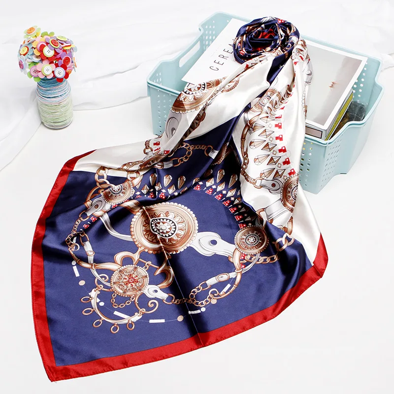 2019 Женский 90*90 см роскошный бренд квадратные шали шарфы для женщин Модный шарф-шаль для женщин Шелковый, с принтом хиджаб шарфы