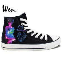 Вэнь черный ручная роспись обувь Сказочный хвост серый Lucy для мужчин женщин подарки на день рождения высокие аниме парусиновые кроссовки