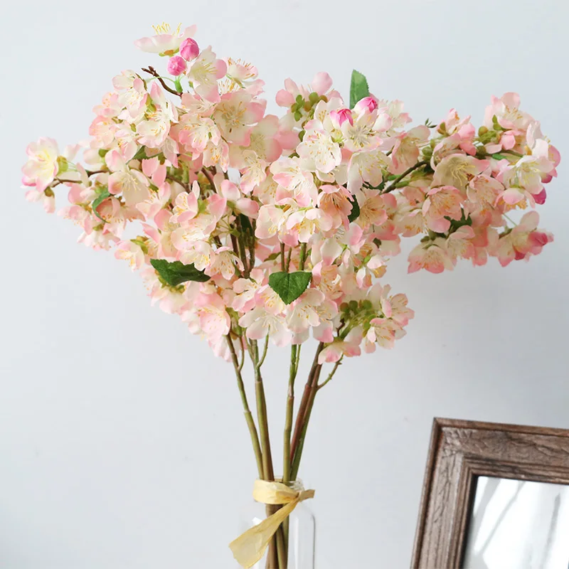 

High quality 20 inch artificial plants plastic fake flowers silk cherry blossom branches silk flowers for home decoration