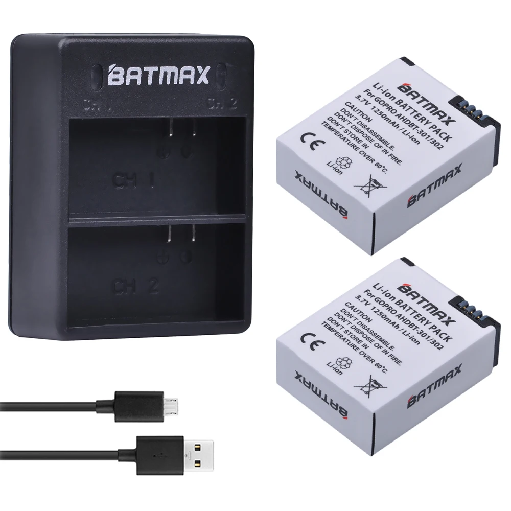 Batmax 2pcs AHDBT 301 Rechargeable Battery Pack+USB Dual Charger AHDBT