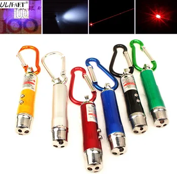 

ULIFART 10Pcs/lot Mini 3 In 1 Laser Pointer Pen LED Light Flashlight UV Torch Light Kid Cats Toy Money Detector Keychain