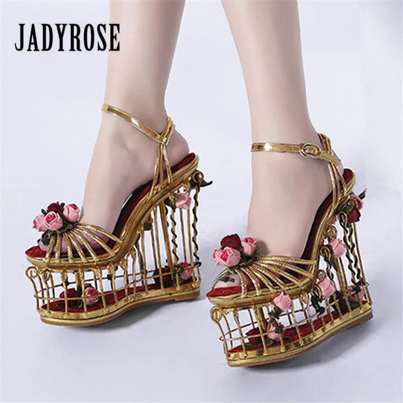 

Jady Rose Birdcage Heel Women Sandals 15CM High Heels Women Platform Pumps Wedding Shoes Flower Decor Wedge Shoes Ladies Sandal