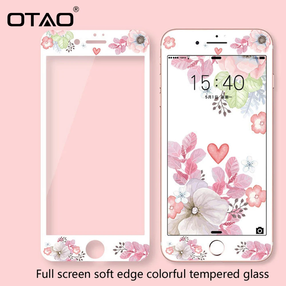 

OTAO 3D Full Cover Colorful Tempered Glass For iPhone 8 7 Plus Soft Edge Screen Protector For iPhone 6 6s Plus Protective Film