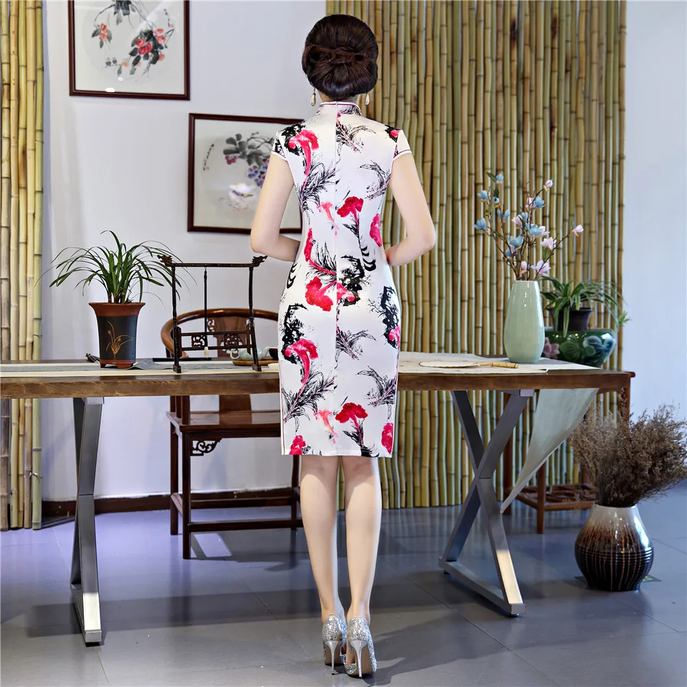 История Шанхай 2018 новая распродажа короткий рукав по колено Qipao китайское платье Чонсам Oriental Стиль платье для Для женщин