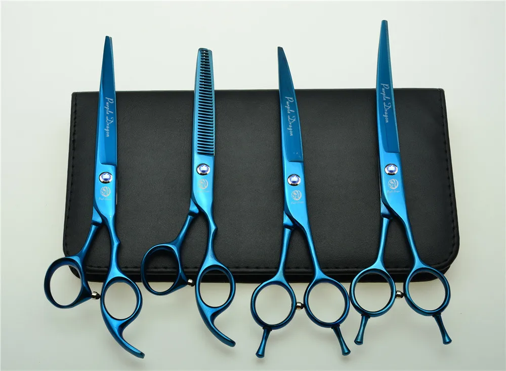 4pcs Suit 7'' 19.5cm Blue Color Professional Hair Hairdressing Scissors