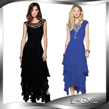 

2019 Fashion Women Summer Dress O Neck Sleeveless Plus Size 6XL A-Line Hollow Out Asymmetrical Lace Dress Sexy Club Party Dress