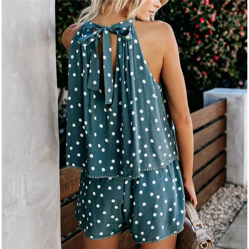 Fashion Womens Casual Summer Set Women Sweet Dexy Fashion Point Pattern Shorts Two-piece SetSuit Conjuntos De Mujer 40AP01 (2)