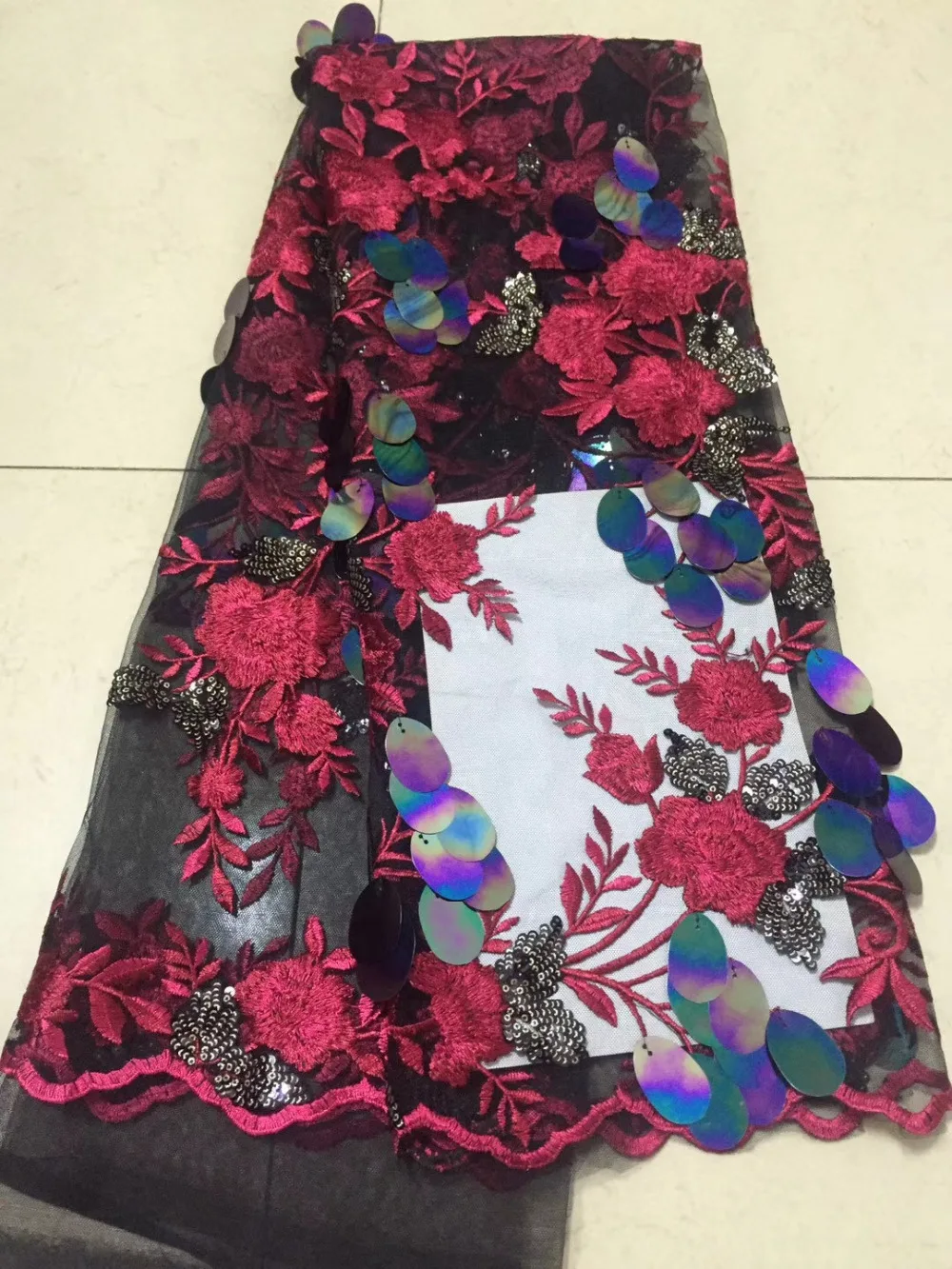 

Wholesale 2018 Latest African French Net Lace Fabric with sequins 5y.High Quality African Tulle Lace Fabric For Wedding