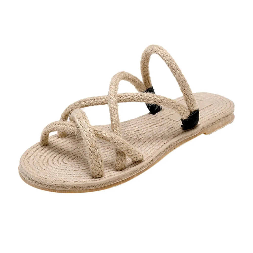 

CHAMSGEND Women's flat with cross straps open toe sandals fashion hollow elastic slippers beach shoes Baita slip outdoor sandals