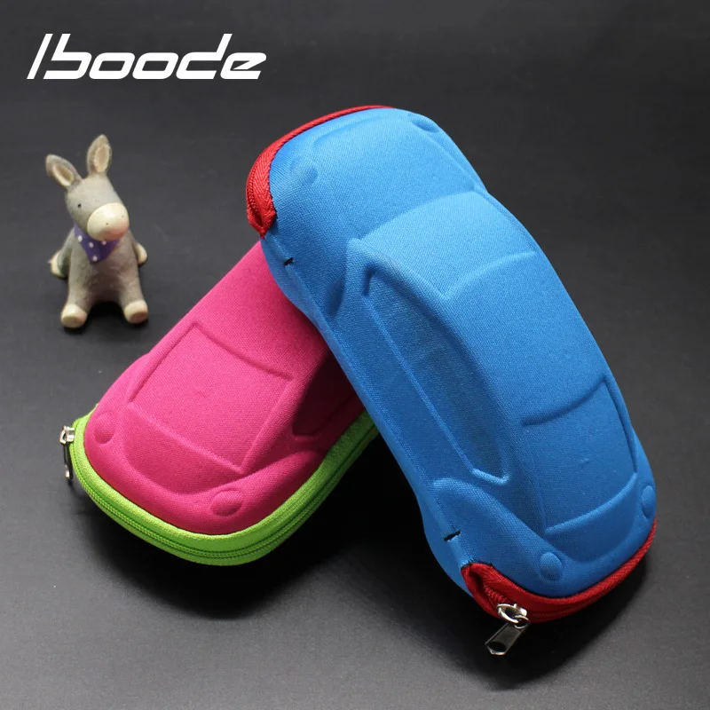 iboode Cute Cartoon Car Shape Glasses Case For Kids Sunglasses Eyeglasses Lovely Zipper Sun Glasses Holder Box Bag Protector