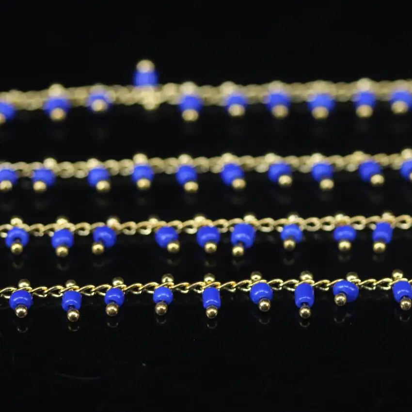 5 м/лот, Lapis Blue glass крошечный куб бусы четки цепи, позолоченный золотой Латунный провод обернутый Rondelle женские цепочки для свитера ювелирные изделия