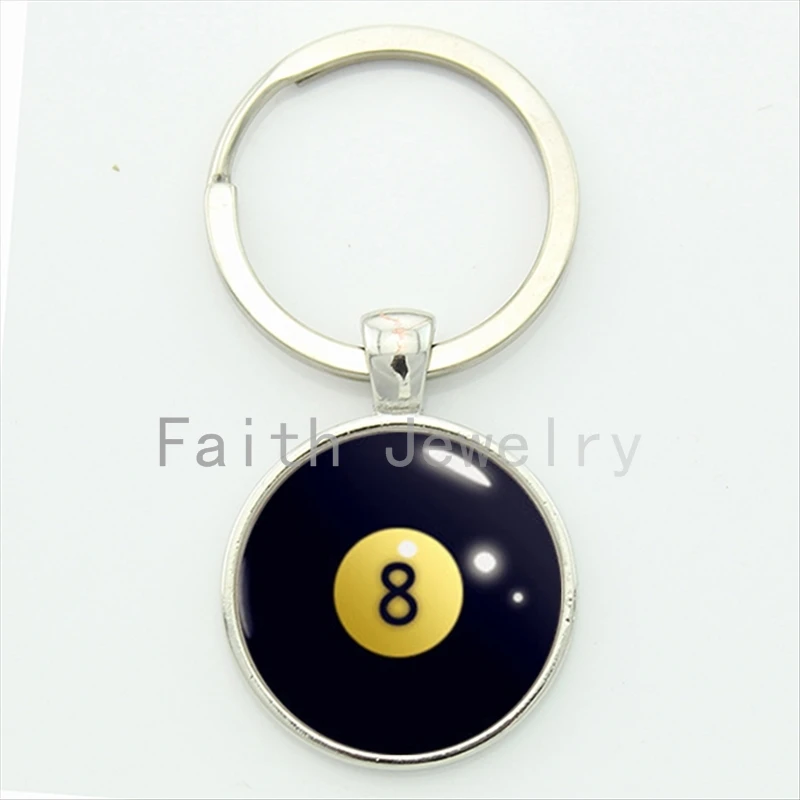 

Number 8 billiard ball key chain black eight ball billiards pattern keychain casual sports mens jewelry ball fans gift KC564