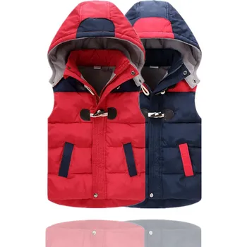 

Children Winter Vest Kids Outerwear Coat Thicken Warm Hooded Splicing Cotton Waistcoat For Boys Girls 3-10 Years Wear Clj213