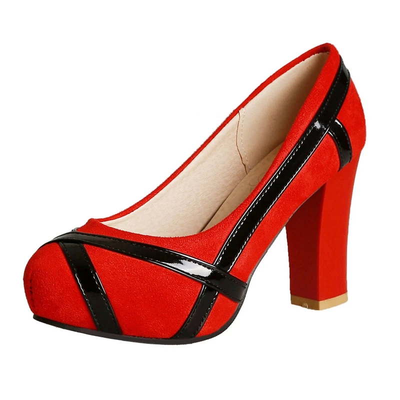 ASILETO/Большие размеры 45, 46, красные женские туфли-лодочки замшевая женская обувь на высоком каблуке Женская обувь на платформе с круглым носком, Повседневная офисная обувь, zapatos mujer