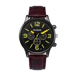 Творчески LeathRetro Дизайн кожаный ремешок аналоговые сплава кварцевые наручные часы Мода и по контракту мужчины классика часы
