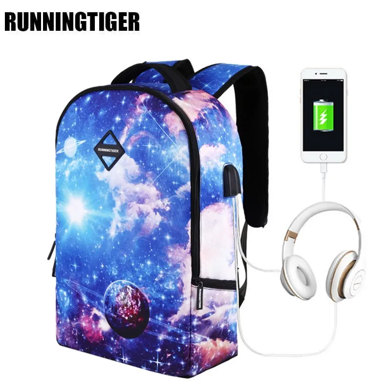 

Runningtiger Student School Backpack Starry Sky USB Charge Laptop Computer Backpack For Teenager Anti-theft Boy School Bag W667Z