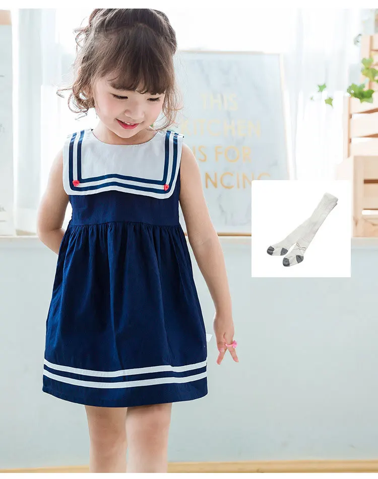 2018 New Toddler Girl Dress Child Sleeveless Dresses for Girls Kids Sailor Collar Summer Dress for school Clothing Children  (4)