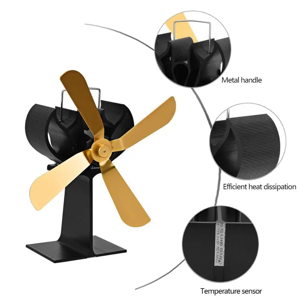 1 шт. супер тихий 4 лопасти тепла мощность дровяная плита экологичный вентилятор домашняя деревянная горелка для камина воздуходувка топливное пальто экономия вспышки