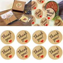 

60Pcs Decorative Lable Seals Kraft Paper Love Heart Stickers "Thank You"Wedding Favor Gift Label 8A17