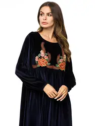 2018 велюр мусульманское Абая платье Вышивка Черный Кафтан осень зима Исламские мусульманские платья для вечеринок арабский халаты 7225