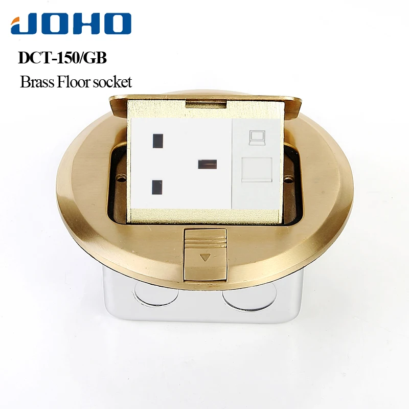 

JOHO Socket Brass Round Type Floor Outlet Box Pop Ground Insertion Socket Fast Pop Up 13A UK Socket Presa Universal