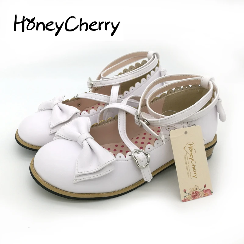 Acheter Lolita chaussures femmes appartements bas ronde avec sangles croisées arc mignon filles princesse thé partie chaussures étudiants belle chaussures taille 34 41