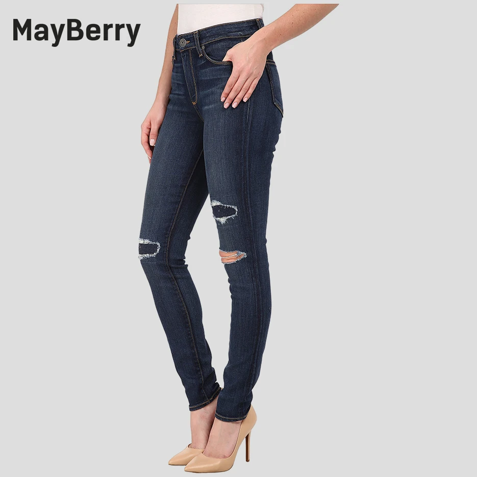 

MayBerry Jeans distressed woman skinny jeans high waist patchwork hole style 98% cotton 88163