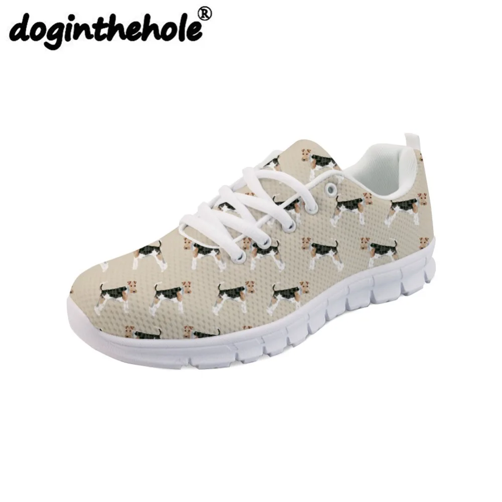 

doginthehole Women's Flats Running Shoes for Girls Wire Fox Terriers Dog Pattern Sport Shoes Outdoor Lightweight Mesh Sneakers