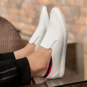 

Microfiber Leather Shoes Men Summer Mens Leather Sneakers with Holes Comfortable Breathable Men Loafers White Sneaker Hombre