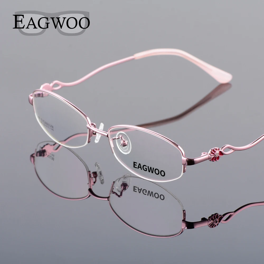 Pure Titanium Eyeglasses Women Half Rim Optical Frame Prescription Reading Spectacle Female Flower Myopia Eye Glasses