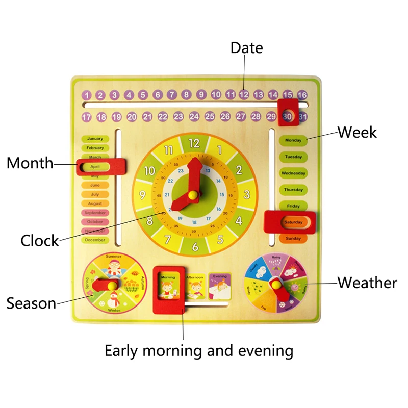 

Calendar Clock Puzzle Baby Kids Toy Cartoon Calendar and Clock Wood Numbers Math Preschool Early Childhood Education Kids