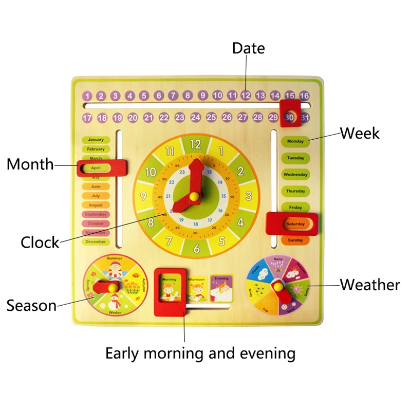 Календарь Часы Головоломка Детские игрушки мультфильм календарь и часы деревянные цифры Математика Дошкольное раннее детское