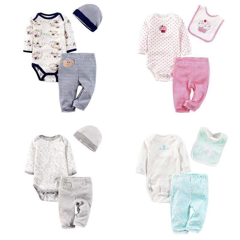 

3 Piece Baby Clothing Sets Cartoon Animal Printed infant Boy Clothes Cotton Newborn Boy's Suits Babie Bodysuits+Pants+Bib/cap
