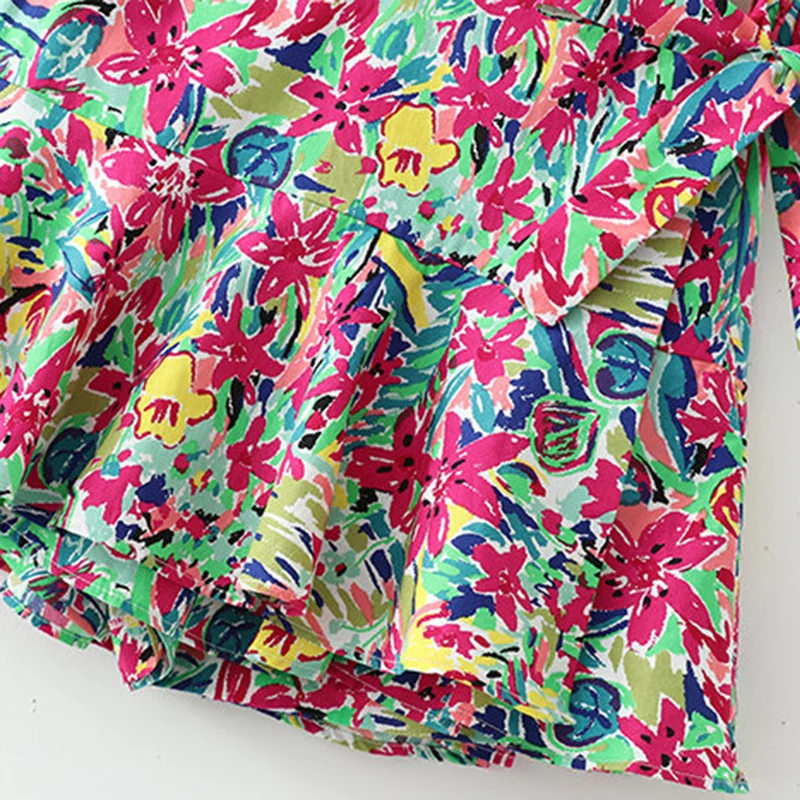 Винтажные шикарные шорты с цветочным принтом и галстуком-бабочкой, женские юбки, модные повседневные шорты с эластичной резинкой на талии и боковой молнией