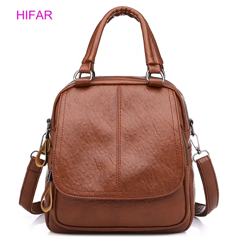 

2019 Women Leather Backpack Famous Designer Multifunction Backpacks Vintage Girls Shoulder Bag For Female Rucksack mochila mujer