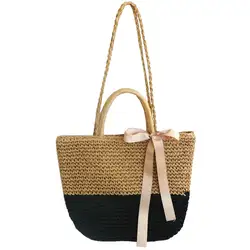 Богемная женская Соломенная пляжная сумка вязаная крючком сумка-мессенджер с лентой Лето бант Ротанговые сумки на плечо для женщин 2019