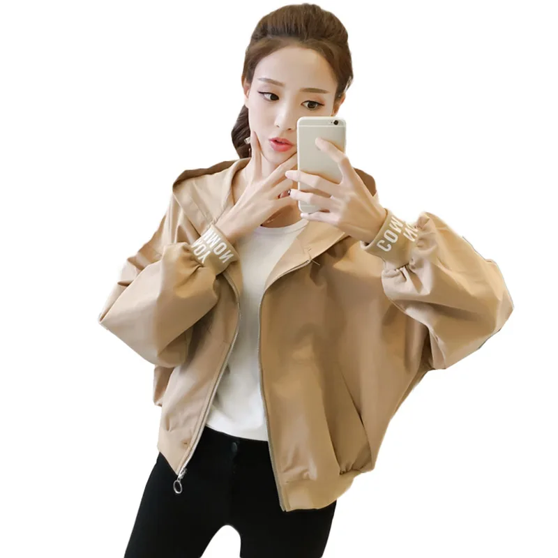

Harajuku letter Spring Women Bomber jacket Women Coat Hooded Print Long Sleeve Zipper Top Coat Biker Casual Short Outwear NW1561