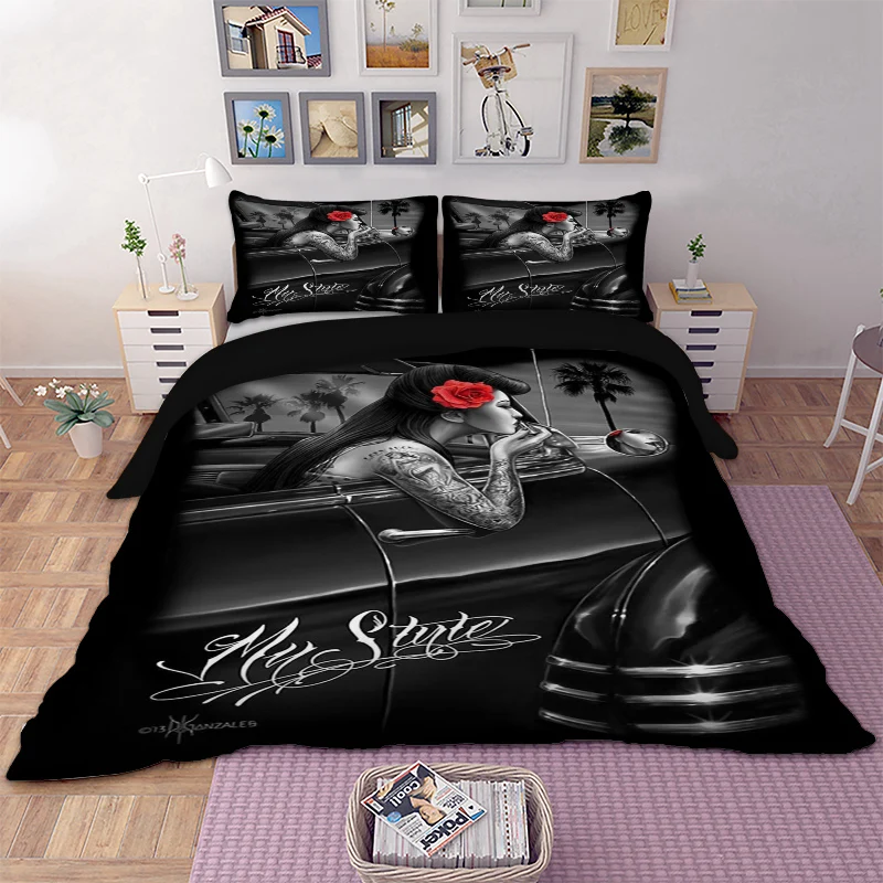 Gothic Skull Sexy Lady Bed Linen Set Quilts Cover Bedding Set Twin