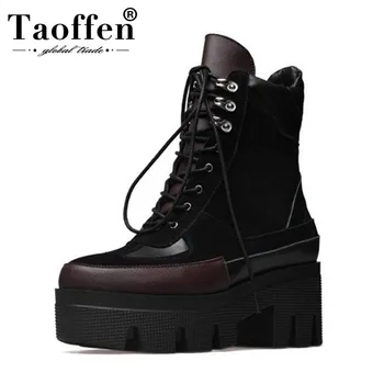 

Taoffen 2019 New Design Cow Suede Genuine Leather Short Boots Woman Fashion Leisure Outdoor Women Ankle Boots Size 34-42