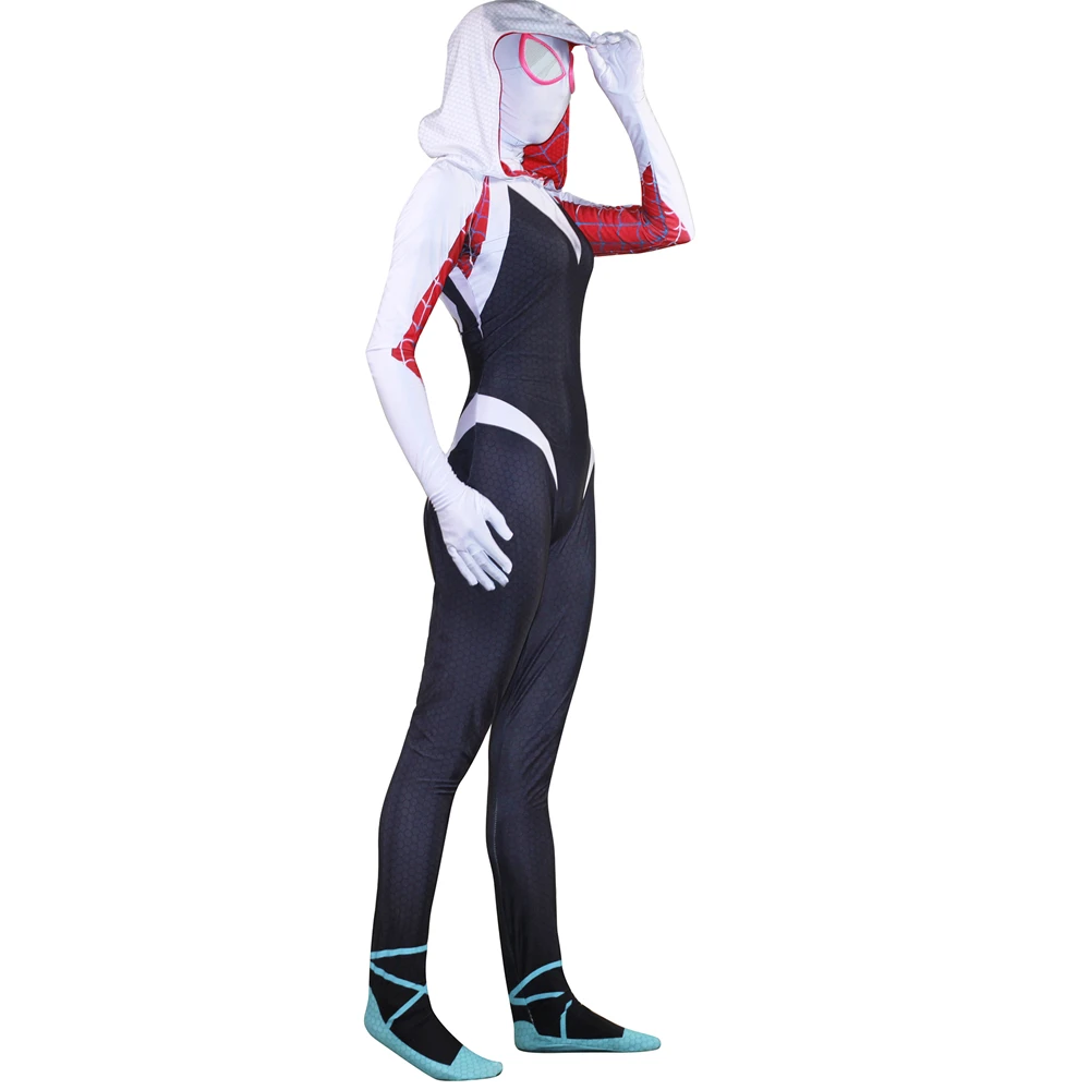Новый 3D Для женщин Гвен Стейси Косплэй костюм супергерой Zentai Боди Комбинезоны