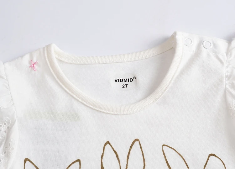 Vidmid детские для девочек футболка детская одежда с коротким рукавом, брендовая летняя футболка для маленьких девочек Костюмы кролика футболка с вышивкой