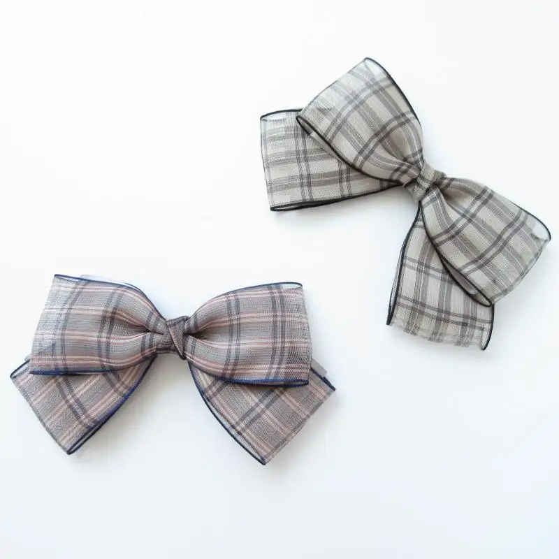 

Korea Hair Accessories Fabric Plaid Yarn Hairgrips Big Bow Hair Clips For Girls Crystal Hair Bows Hairpins Barrette