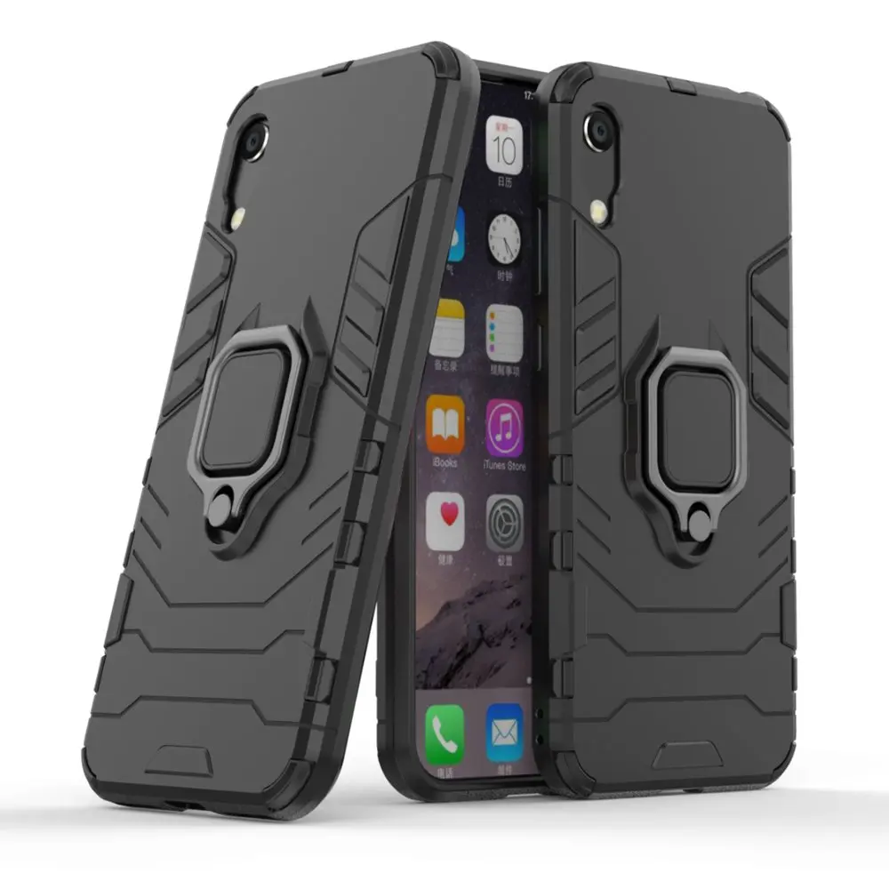 

shockproof 360 Degree Rotation Ring Holder Kickstand Hybrid Armor Protective Case+glass film for huawei honor 8A/Y6 Pro 2019