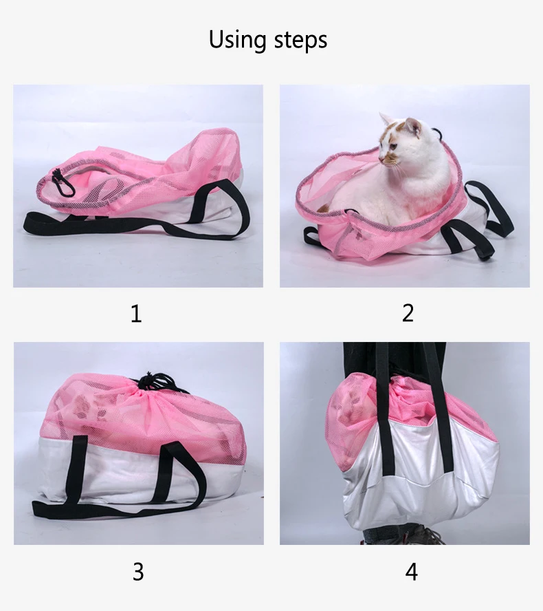 Cats Carrier Bag Grooming Nail Clipping Bathing Injection Adjustable Restraint Bag For Pets Under 6kg Portable Canvas Mesh Pack (9)